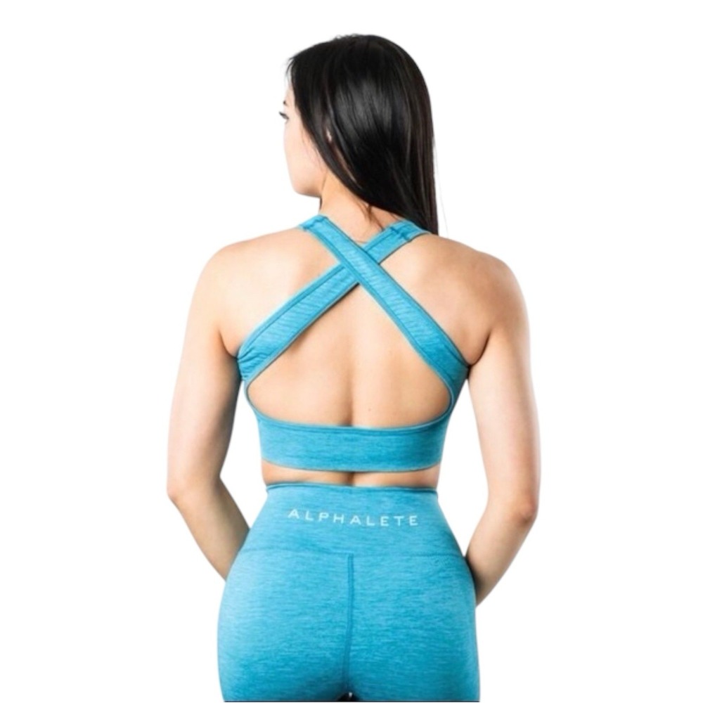 Alphalete Vault Sports Bra Cayman Turquoise‎ Blue Cross Back Size Small